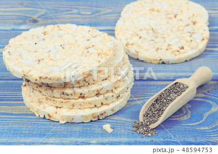 Crunchy rice or corn waffles with chia seeds Crunchy rice or corn waffles with chia seeds 48594753