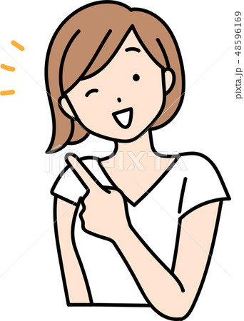 指差しポーズの笑顔の女性のイラスト素材