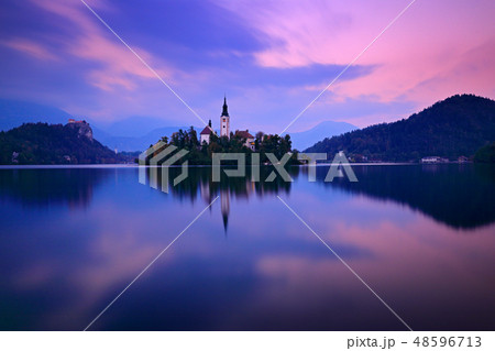 Twilight evening light in, Bled, Slovenia. Twilight evening light in, Bled, Slovenia. 48596713
