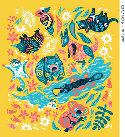 Adorable set of decorative Australian animals. Vector illustration Adorable set of decorative Australian animals. Vector illustration 48597585