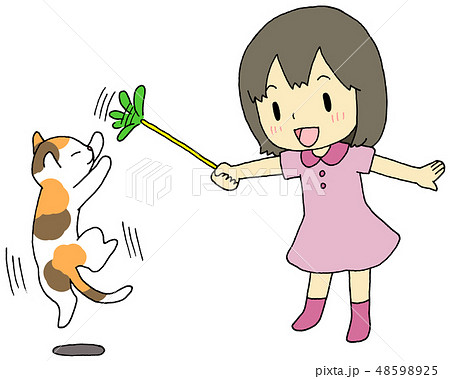猫　遊ぶ　女の子 48598925