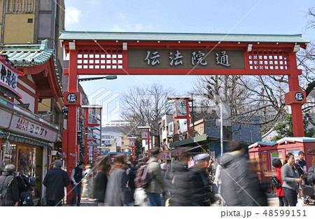 日本の東京都市景観  浅草寺の仲見世通りから見る江戸の街並み「伝法院通」(伝法院通り) 日本の東京都市景観  浅草寺の仲見世通りから見る江戸の街並み「伝法院通」(伝法院通り) 48599151