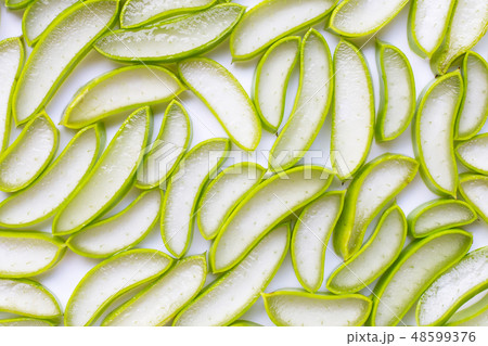 Aloe vera sliced on white background. 48599376