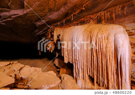 Stalagmites and stalactites in the cave Gruta Da Lapa Doce, cave in Iraquara, Chapada Diamantina 48600220