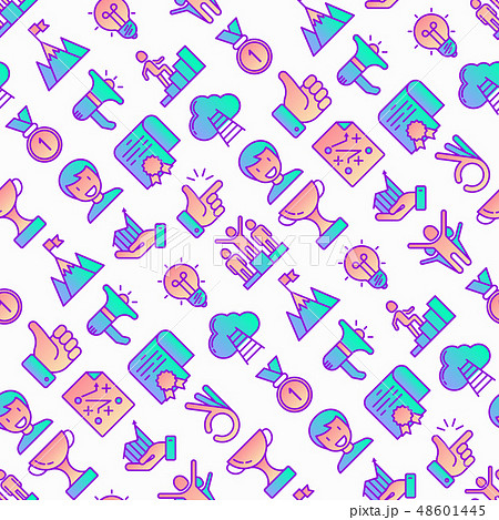 Success seamless pattern with thin line icons 48601445