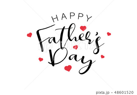 Happy Fathers Day Calligraphy text with red hearts 48601520