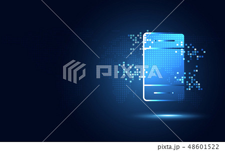 Futuristic blue smartphone with pixels abstract Futuristic blue smartphone with pixels abstract 48601522