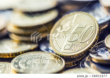 A pile of new euro coins in other compositions. 48601877