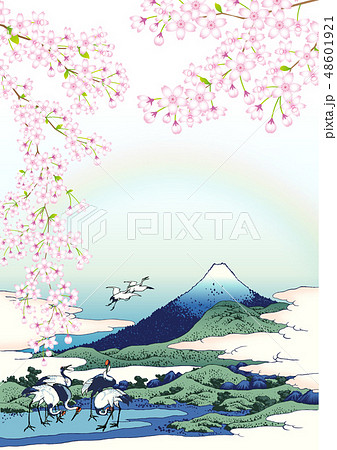 桜 鶴 富士山のイラスト素材 桜 鶴 富士山のイラスト素材