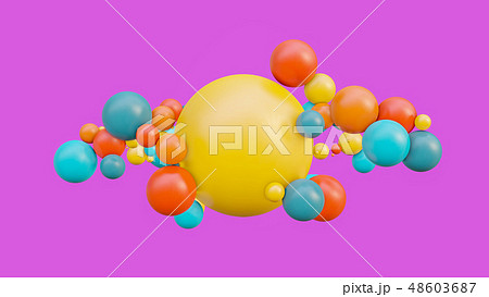 Flying spheres in motion isolated on pink background 48603687