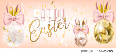 Cute Easter Eggs with Bunny Bow in confetti 48605209