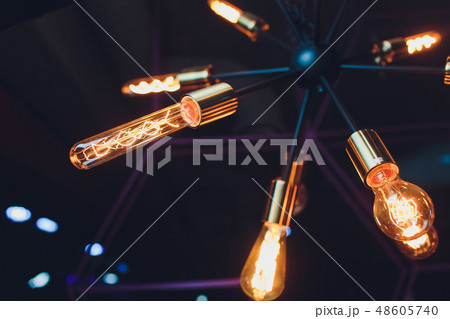 Vintage edison light lamps and cooper metal tube costruction. 48605740