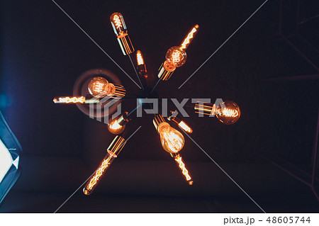 Vintage edison light lamps and cooper metal tube costruction. Vintage edison light lamps and cooper metal tube costruction. 48605744