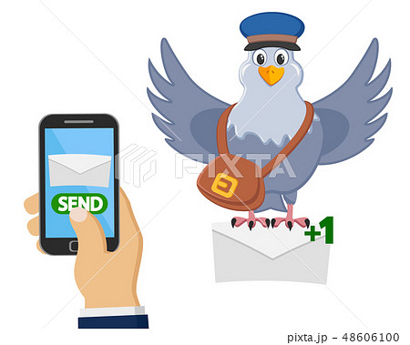 Carrier pigeon delivers a letter from a mobile 48606100