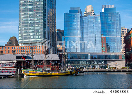 Yellow ship by the financial district in Boston Yellow ship by the financial district in Boston 48608368
