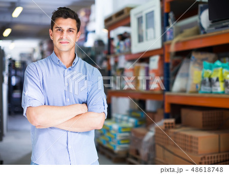 man is satisfied by service in building store 48618748