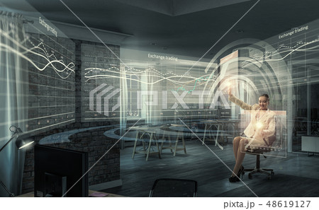 Businesswoman using media panel 48619127