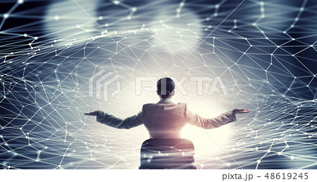 Businesswoman using media panel Businesswoman using media panel 48619245