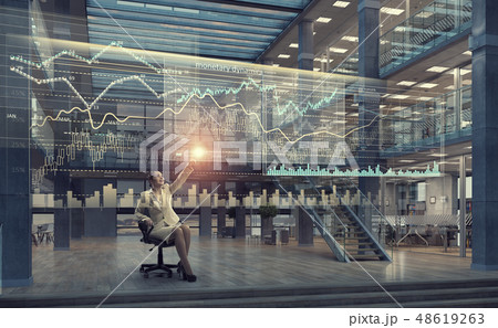 Businesswoman using media panel 48619263