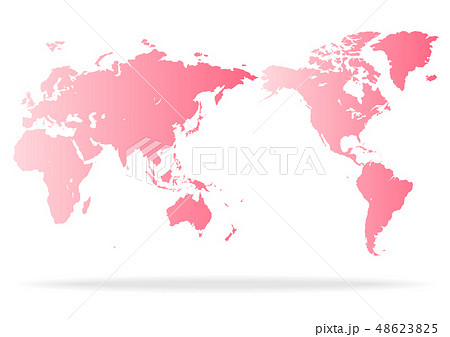 白色の背景とピンク色のグラデーション世界地図と影のイラスト素材