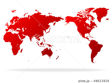 白色の背景と赤いグラデーション世界地図と影のイラスト素材 48623826