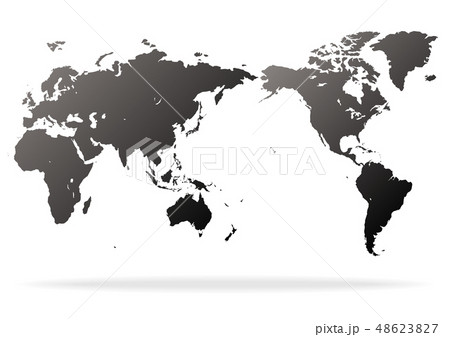 白色の背景と黒いグラデーション世界地図と影のイラスト素材