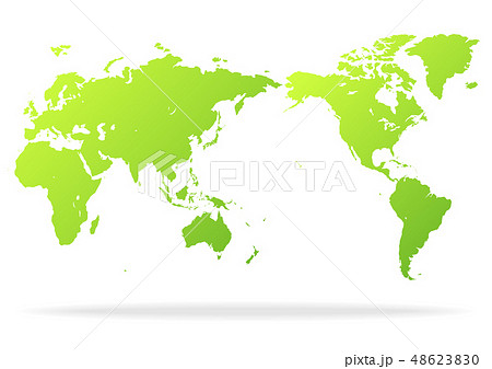 白色の背景と緑色のグラデーション世界地図と影のイラスト素材