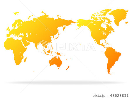白色の背景とオレンジ色のグラデーション世界地図と影のイラスト素材
