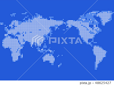 青色の背景と白い四角いドット世界地図のイラスト素材