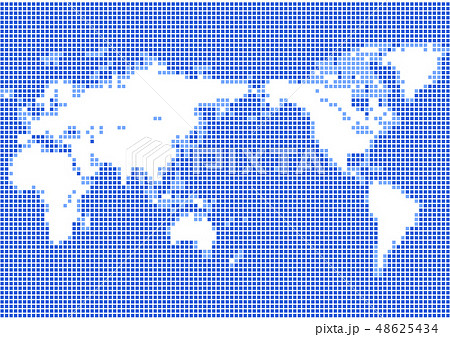 青色の背景と白い四角いドット世界地図のイラスト素材