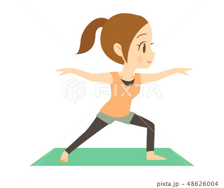 ヨガをしている女性 戦士(英雄)のポーズ ヨガをしている女性 戦士(英雄)のポーズ 48626004