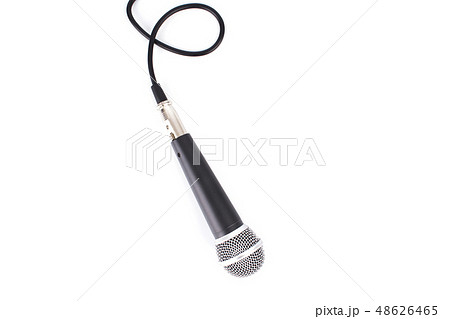 Black Microphone with cable isolated on white back 48626465