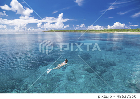 サンゴ礁の海でシュノーケリング サンゴ礁の海でシュノーケリング 48627550