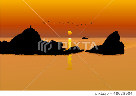 海 島 夕日のイラスト素材 48628904 Pixta