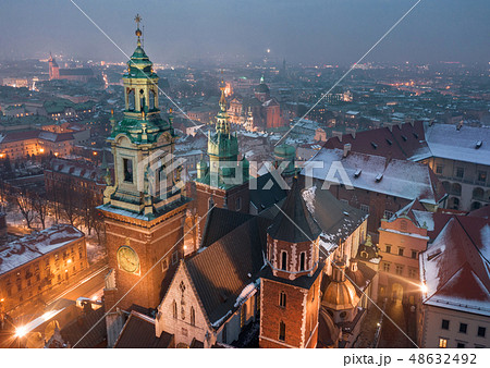 Aerial view of the historical center of Krakow Aerial view of the historical center of Krakow 48632492