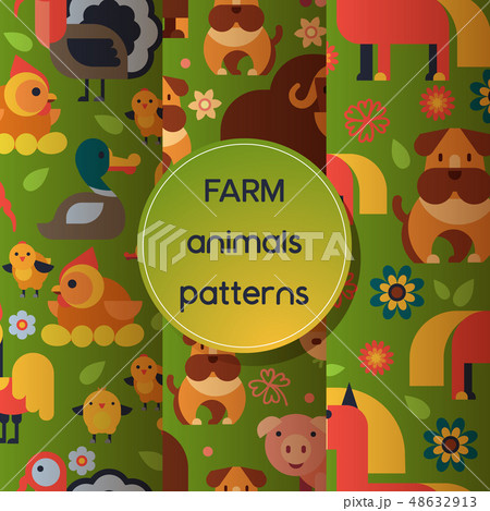 Farm animals vector seamless pattern domestic farming animalistic characters cow and sheep pig dog 48632913
