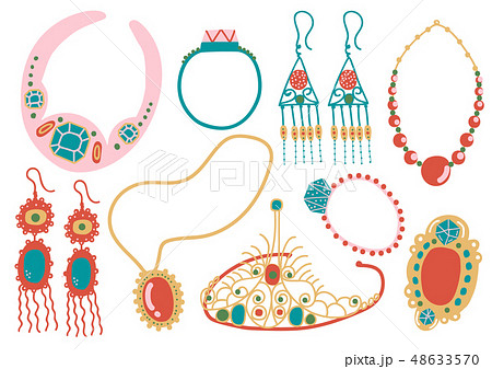 Collection of Jewelry Accessories, Necklace, Earrings, Pendant, Tiara Vector Illustration 48633570