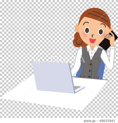A woman who operates a telephone and a computer A woman who operates a telephone and a computer 48635841