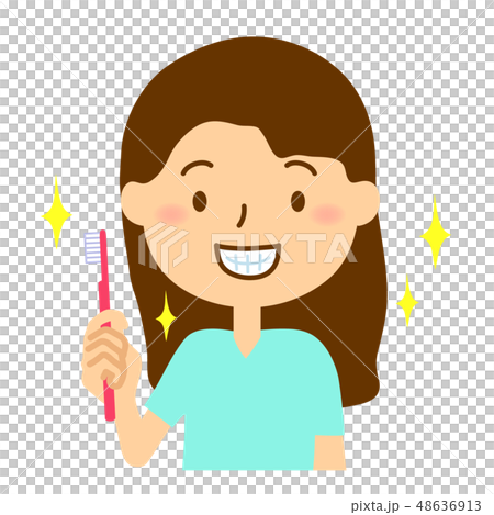 歯磨き女子中高生キラキラ上半身 48636913