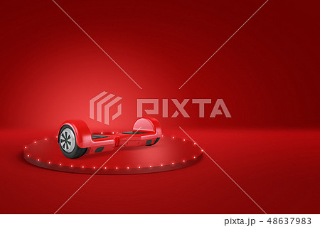 3d rendering of red gyroscooter on a podium on red background 48637983