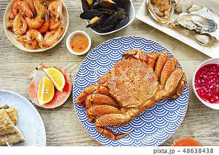 Freshly variety of sea food on the gray kitchen 48638438