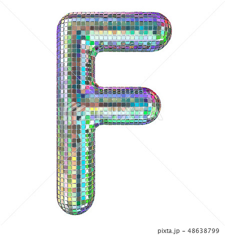 Disco font, letter F from glitter mirror facets. 48638799
