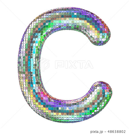 Disco font, letter C from glitter mirror facets. 48638802