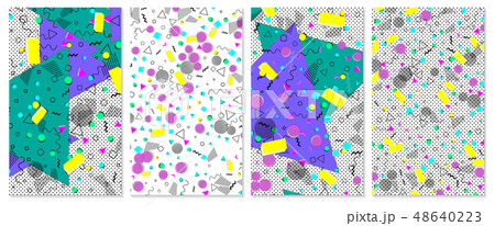 Set of memphis pattern. Pop art color background. 48640223