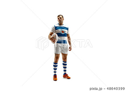 The silhouette of one caucasian rugby man player isolated on white background The silhouette of one caucasian rugby man player isolated on white background 48640399