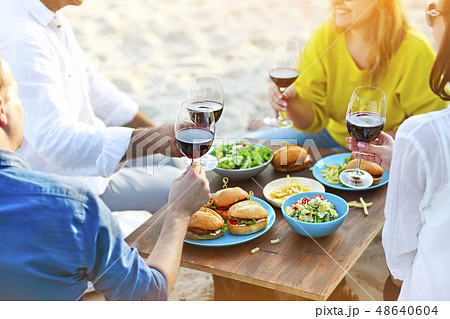 Summer picnic with red wine 48640604