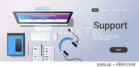 call center technician support service consulting concept top angle view desktop computer smartphone call center technician support service consulting concept top angle view desktop computer smartphone 48641346