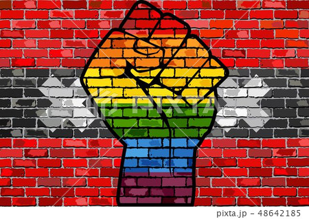 LGBT Protest Fist on a Amsterdam Brick Wall Flag LGBT Protest Fist on a Amsterdam Brick Wall Flag 48642185