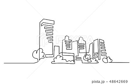 Building Cityscape One Line drawing Art Silhouette Building Cityscape One Line drawing Art Silhouette 48642669