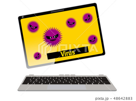 ウイルスに感染したイメージのノートパソコン・タブレットのイラスト｜ベクターデータ 48642883